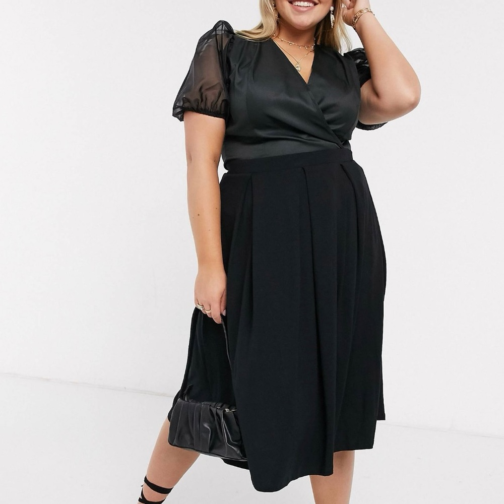 ASOS Black Pleated Midi Skirt - US 14